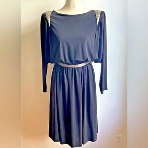 Vintage 80s Ricki Lane Nuit Black Batwing Dress Silver Beaded Small Medium